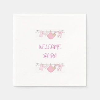 Roze Welkom Baby Schattig Eenvoudig Baby Shower Servet