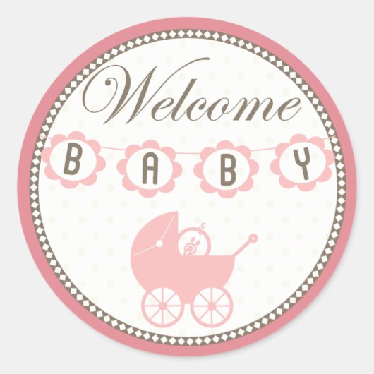 Roze Welkom Baby Stickers (Voorkant)
