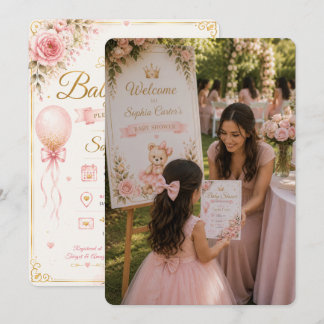 Roze Welkom Bord Scene voor Baby Shower Kaart