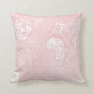 Roze  Wereldkaart Pillow Kussen
