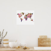 Roze Wereldkaart poster (Keuken)
