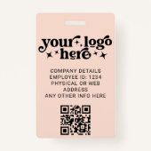Roze werknemer Foto-ID met QR-code Business Logo Badge (Achterkant)