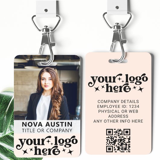 Roze werknemer Foto-ID met QR-code Business Logo Badge