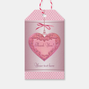 Roze werveling hart roze cadeaulabel