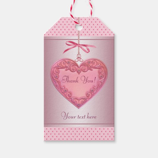 Roze werveling hart roze cadeaulabel (Voorkant)