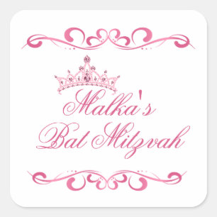 Roze wervelingen, Tiara Bat Mitzvah Logo Vierkante Sticker