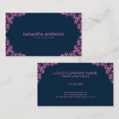 Roze wervelt over donkerblauwe achtergrond visitekaartje (Voorkant / Achterkant)