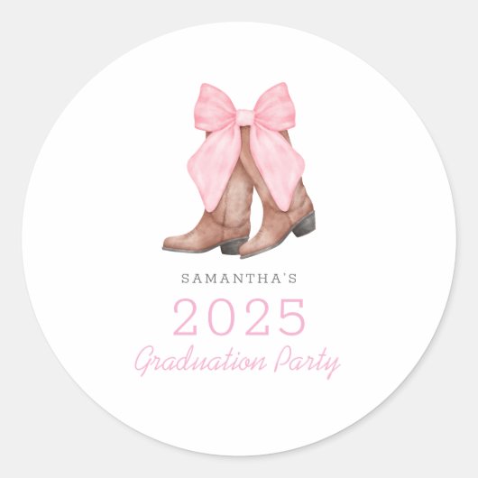 Roze Western 2025 Afstuderen Ronde Sticker (Voorkant)