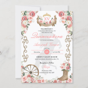 Roze Western Charro Cowgirl Quinceañera Kaart