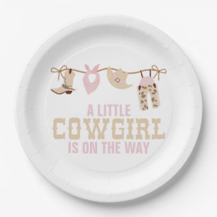Roze western cowgirl babyshower papieren borden bordje