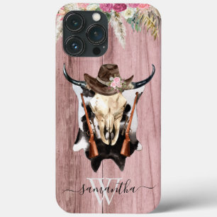 Roze Western hout Koe iPhone 13 Pro Max Hoesje
