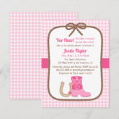 Roze Western Land Baby Douche Uitnodigingen (Voorkant / Achterkant)