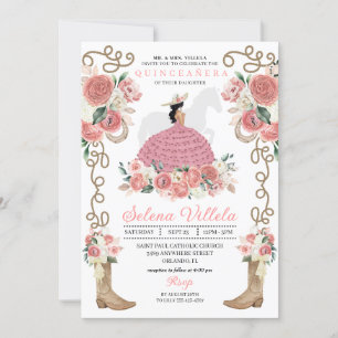 Roze Western Mariachi Charro Princess Quinceañera Kaart