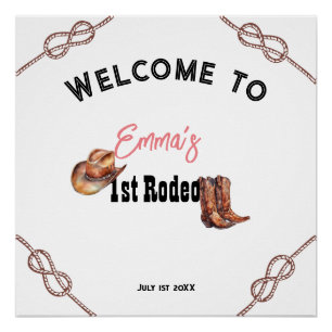 Roze Western Rodeo Cowgirl 1e verjaardagsfeestje Perfect Poster