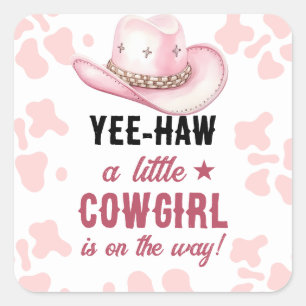 Roze Western Rodeo Cowgirl Baby shower Vierkante Sticker