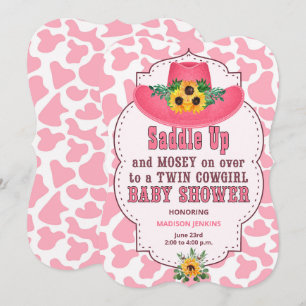Roze Western Twin Cowgirl Baby shower Kaart