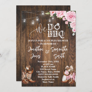 Roze Western We Do BBQ Country Couples Shower Kaart