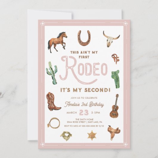 Roze Westerne 2e verjaardag Rodeo Kaart (Voorkant)