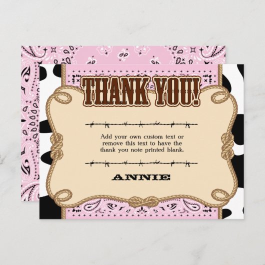 Roze Westerne bedankkaarten Briefkaart (Voorkant / Achterkant)