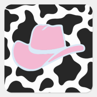 Roze westerne cowboy koe print vierkante sticker