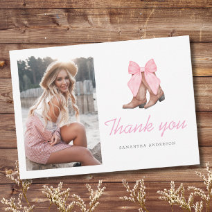 Roze Westerne Cowgirl Foto Afstuderen Bedankkaart