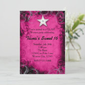 Roze Westerne Cowgirl Grunge Star Party Uitnodigin Kaart (Staand voorkant)