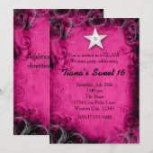 Roze Westerne Cowgirl Grunge Star Party Uitnodigin Kaart (Voorkant / Achterkant)