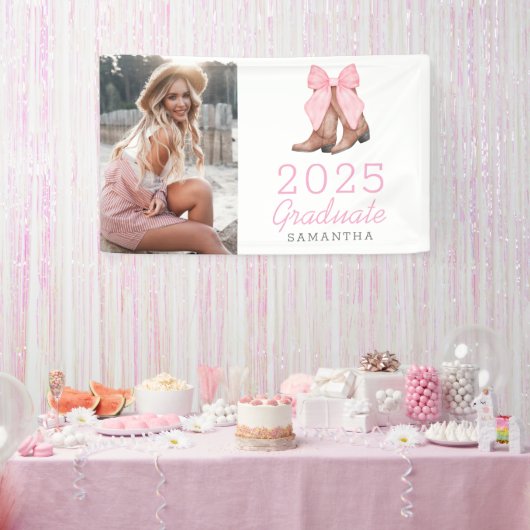 Roze Westerne foto Gepersonaliseerd 2025 Afstudere Spandoek (Feest)