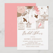 Roze Whimsical Birdcages Bridal Shower Invitation Kaart (Voorkant / Achterkant)