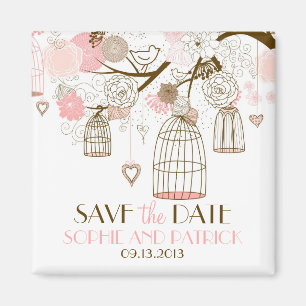 Roze Whimsical Birdcages Save the Date Magnet Magneet
