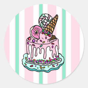 Roze Whimsical Birthday Cake Ronde Sticker