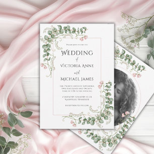 Roze Whimsical Bloem Foto Vintage Bruiloft  Kaart