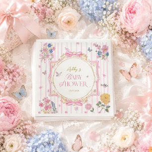 Roze Whimsical Bloem Meisje Baby Shower Servet