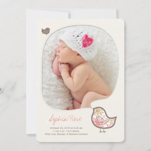 Roze Whimsical Chick Baby Girl Announement Aankondiging