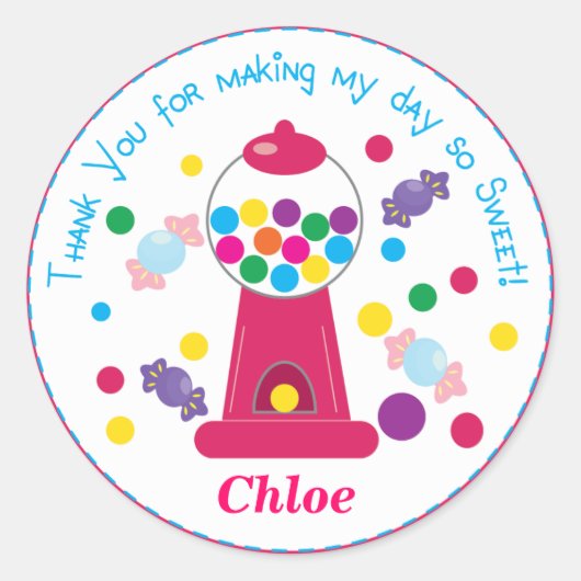 Roze Whimsical Gumball Party Sticker (Voorkant)