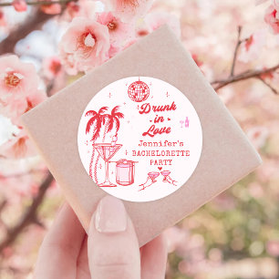Roze Whimsical Hand Getekende Cocktail Bachelorett Ronde Sticker