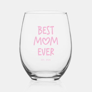 Roze Whimsical Hart Beste Moeder Ooit Wijnglas Zonder Voet