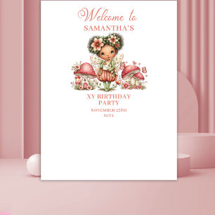 Roze Whimsy Fairy 1e Verjaardag Achtergrond Wandkleed
