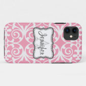 Roze & White Damask Monogram iPhone 5 Case-Mate iPhone Case (Achterkant (horizontaal))