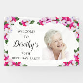 Roze White Floral 70th Birthday Welcome Spandoek (Horizontaal)