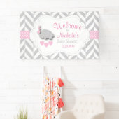 Roze, White Grey Elephant Baby shower Welkom Spandoek (Insitu)
