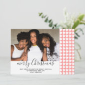 Roze White Heart Merry-kerstfotokaart (Staand voorkant)