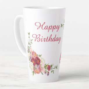 Roze White Peony Flower Happy Birthday Number Latte Mok