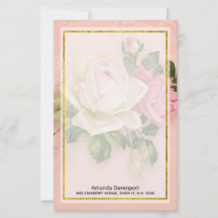Roze & White Rose Bouquet Briefpapier