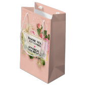 Roze & White Rose Bouquet Dank je Klein Cadeauzakje (Achterkant Gekanteld)