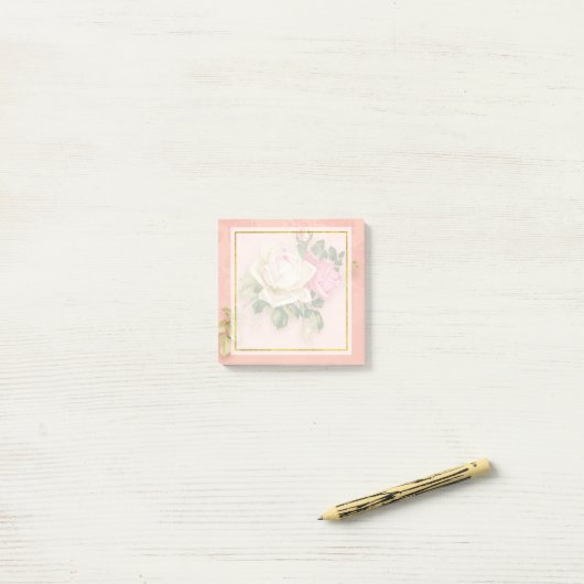 Roze & White Rose Bouquet Post-it® Notes (Op bureau)