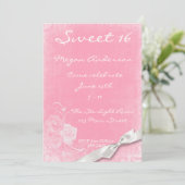 Roze White Roses Bow Uitnodiging (Staand voorkant)