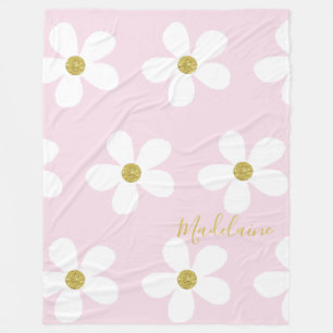 Roze White Simple Daisy Pattern Gold Personal Fleece Deken