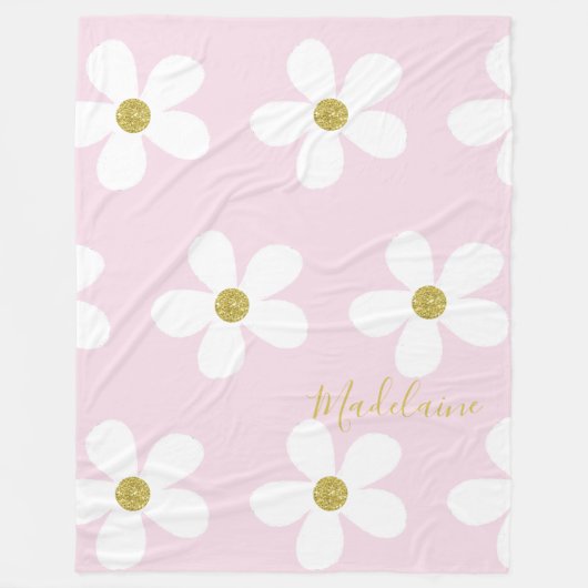 Roze White Simple Daisy Pattern Gold Personal Fleece Deken (Voorkant)