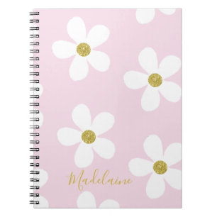 Roze White Simple Daisy Pattern Gold School Notitieboek
